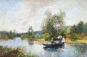 Severin Nilsson Rowing in a summer landscape painting